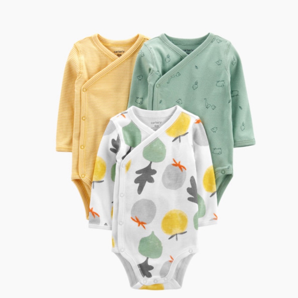 Baby Boys or Girls 3-Pack Fruit, Animal & Striped Side-Snap Bodysuits NB